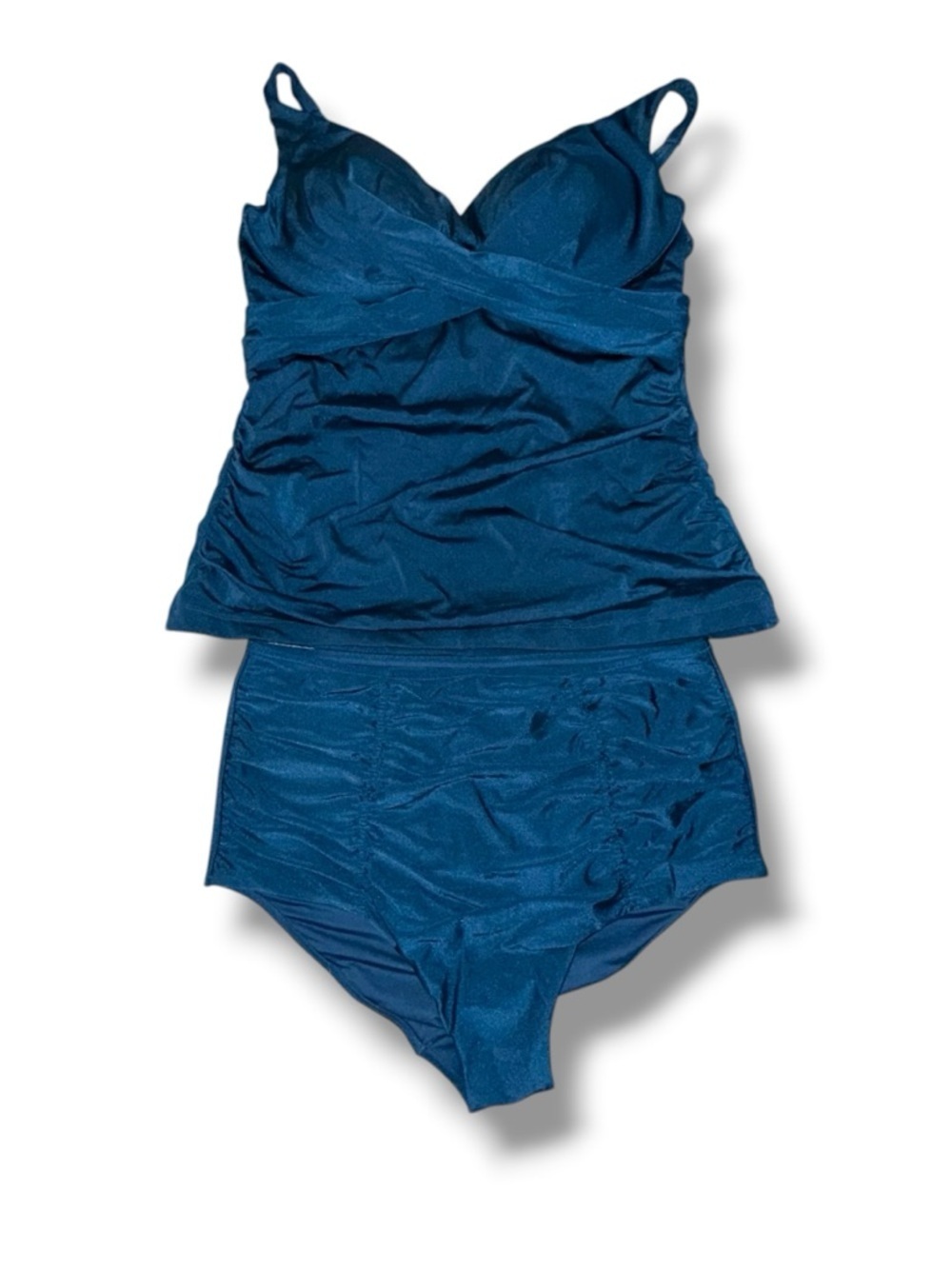 City Chic Azores Underwire Tankini & High-Waisted Bikini Brief Poseiden Blue 16W - Picture 2 of 12